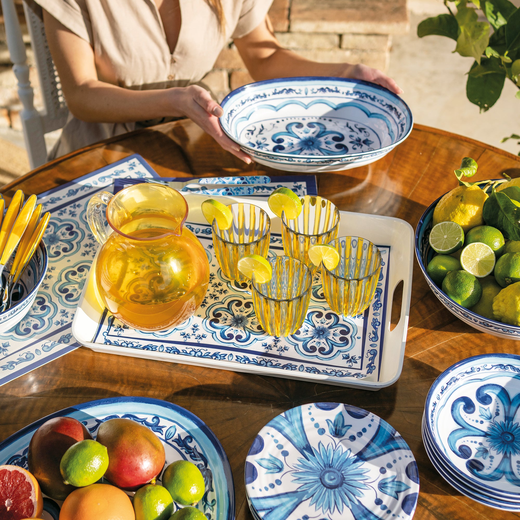 RECTANGULAR TRAY WITH HANDLES "BLUES"